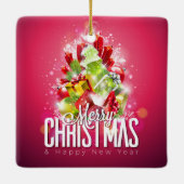 Moderne rote Weihnachtsgrafik Keramikornament (Rückseite)