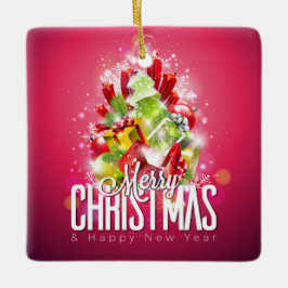 Moderne rote Weihnachtsgrafik Keramikornament
