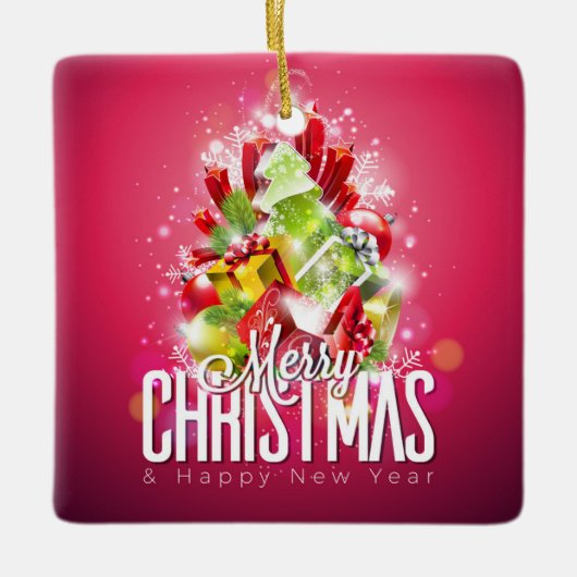 Moderne rote Weihnachtsgrafik Keramikornament (Vorderseite)