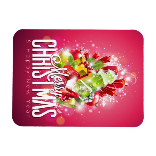 Moderne rote Weihnachtsgrafik Magnet (Horizontal)