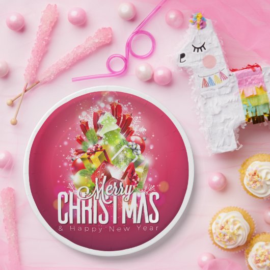 Moderne rote Weihnachtsgrafik Pappteller (Party)