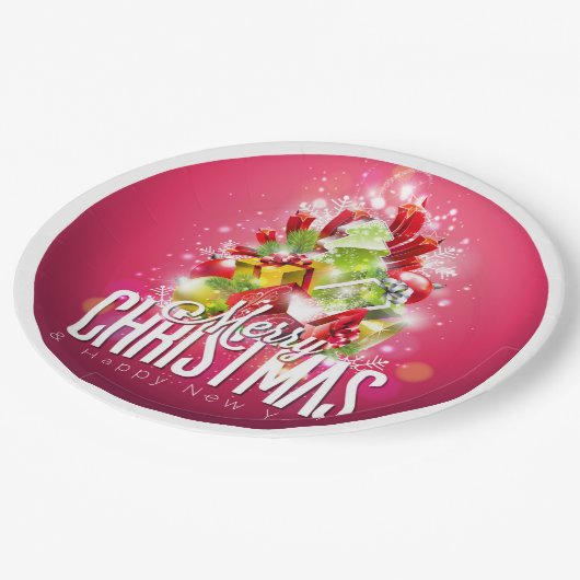 Moderne rote Weihnachtsgrafik Pappteller (Schrägansicht)