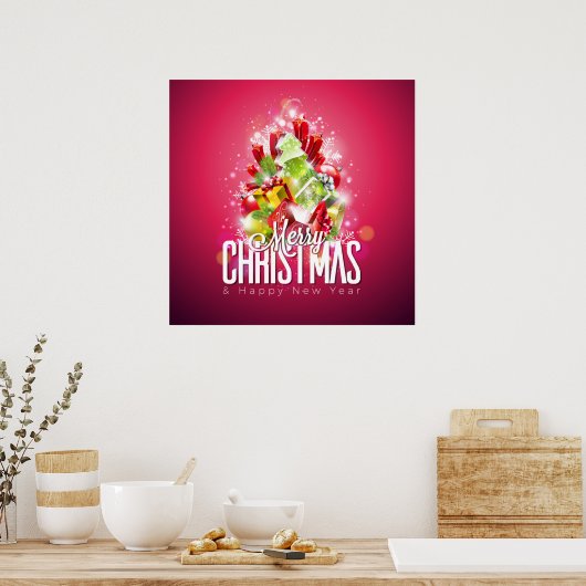 Moderne rote Weihnachtsgrafik Poster (Küche)