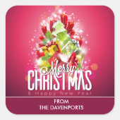 Moderne rote Weihnachtsgrafik Quadratischer Aufkleber (Vorderseite)