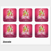 Moderne rote Weihnachtsgrafik Quadratischer Aufkleber (Blatt)