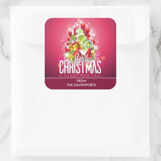 Moderne rote Weihnachtsgrafik Quadratischer Aufkleber (Tasche)