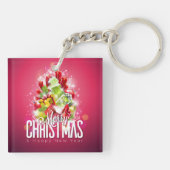 Moderne rote Weihnachtsgrafik Schlüsselanhänger (Rückseite)