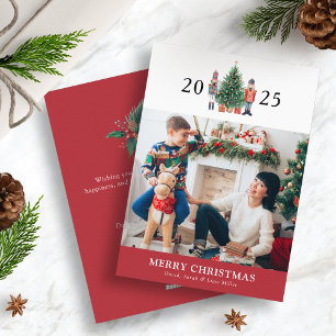 Moderne rote Weihnachtsgrüße Foto Feiertagskarte