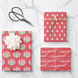 Moderne rote Weihnachtsgrüße Geschenkpapier Set