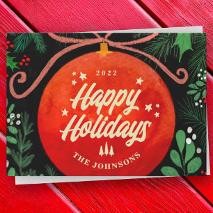 Moderne rote Weihnachtskugel Botanik Feiertagskarte