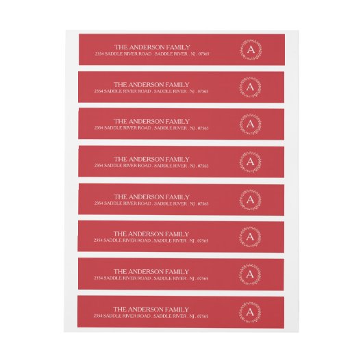 Moderne rote Weihnachtsmonogramm-Adresse (Bogen)