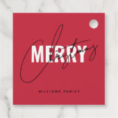 Moderne rote Weihnachtsschrift Geschenkanhänger (Rückseite)