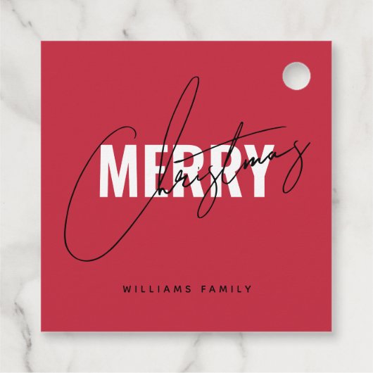 Moderne rote Weihnachtsschrift Geschenkanhänger (Rückseite)