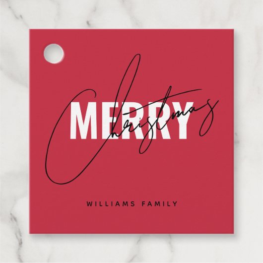 Moderne rote Weihnachtsschrift Geschenkanhänger (Vorderseite)