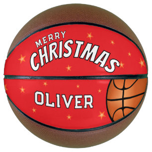 Moderne rote Weihnachtssterne Erinnerung Basketball