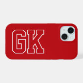 Moderne rote weiße Monogramm-Initialen iPhone 15 Hülle (Rückseite (Horizontal))