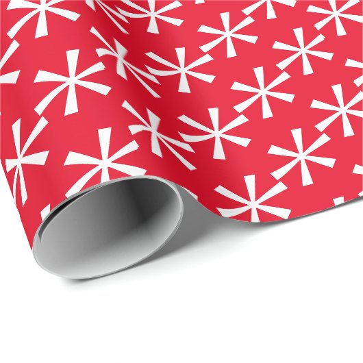 Moderne rote weiße Sterne Schneeflocken Weihnachte Geschenkpapier (Rolleneckpunkt)