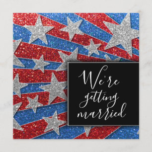 Moderne rote, weiße und blaue Glitter-Sterne Elega Einladung