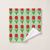 Moderne rotes Tulpenblumenmuster auf hellgrün Badhandtuch Set (Waschlappen)