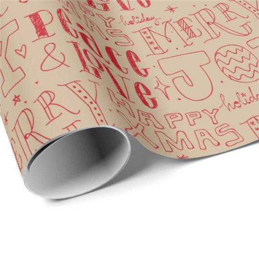 Moderne Rotweihnachtsferien-Typografie Friedenssti Geschenkpapier (Rolleneckpunkt)