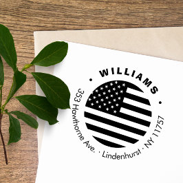 Moderne Round American Flag Custom Rücksendeadress Gummistempel