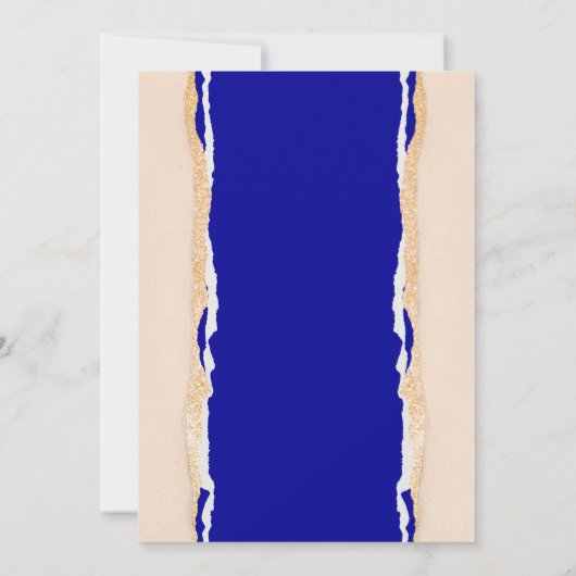 Moderne Royal Blue and Rose Gold Wedding Einladung (Rückseite)