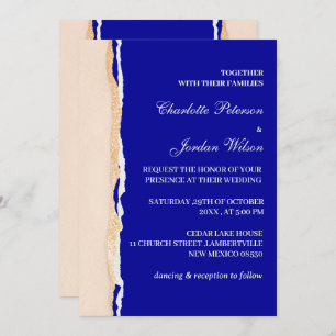 Moderne Royal Blue and Rose Gold Wedding Einladung