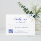 Moderne Royal Blue Floral Wedding QR Code RSVP Car Dankeskarte (Stehend Vorderseite)
