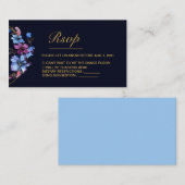 Moderne Royal Blue Floral Wedding RSVP Card Begleitkarte (Vorne/Hinten)
