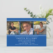 Moderne Royal Blue Foto Collage Graduation Party Einladung (Stehend Vorderseite)