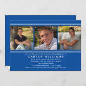 Moderne Royal Blue Foto Collage Graduation Party Einladung (Vorne/Hinten)
