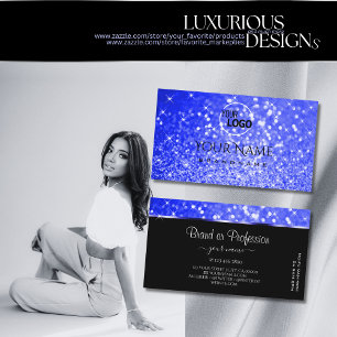 Moderne Royal Blue Glitzer Luminous Stars mit Logo Visitenkarte