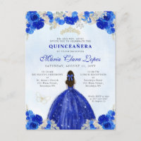 Moderne Royal Blue Gold Floral Princess Quinceañer