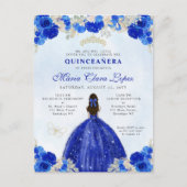 Moderne Royal Blue Gold Floral Princess Quinceañer Postkarte (Vorderseite)