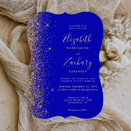 Moderne Royal Blue Gold Glitzer Bracket Wedding Einladung