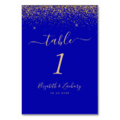 Moderne Royal Blue Gold Glitzer Edge Wedding Tischnummer (Vorderseite)