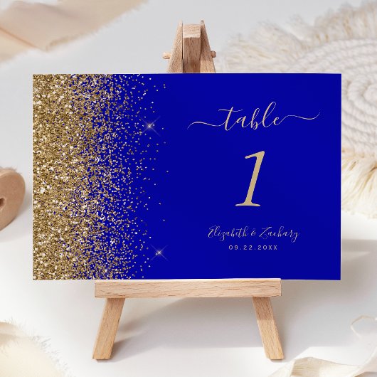 Moderne Royal Blue Gold Glitzer Edge Wedding Tischnummer