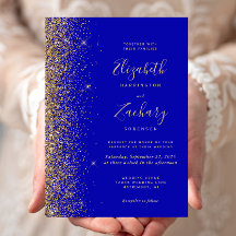 Moderne Royal Blue Gold Imitate Glitzer Edge Weddi