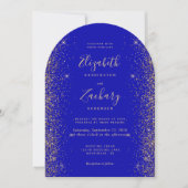 Moderne Royal Blue Gold Imitats Glitzer Arch Weddi Einladung (Vorderseite)