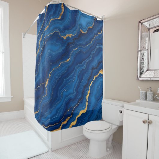 Moderne Royal Blue Gold Marble Collection Duschvorhang (Beispiel)