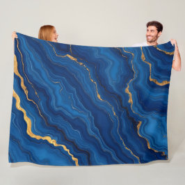 Moderne Royal Blue Gold Marble Collection Fleecedecke