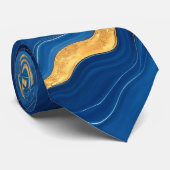 Moderne Royal Blue Gold Marble Collection Krawatte (Gerollt)