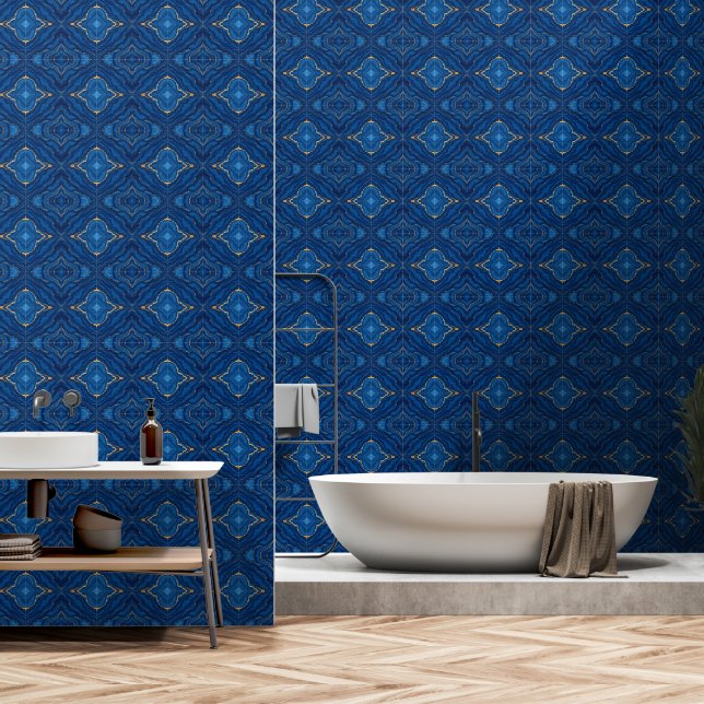 Moderne Royal Blue Gold Marble Collection Tapete (Badezimmer)