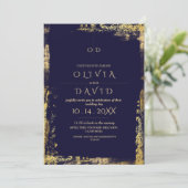 Moderne Royal Blue Gold Wedding Einladung (Stehend Vorderseite)