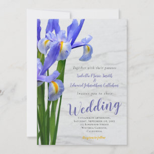 Moderne Royal Blue Iris blorale weiße Punkte Hochz Einladung