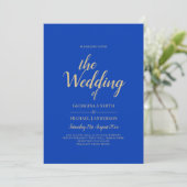 Moderne Royal Blue Monochrome Wedding Einladung (Stehend Vorderseite)