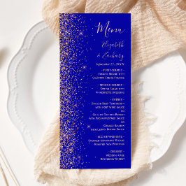 Moderne Royal Blue Rose Gold Glitzer Wedding Menükarte