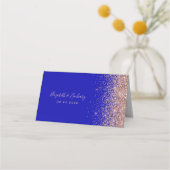 Moderne Royal Blue Rose Gold Glitzer Wedding Platzkarte (Rückseite)