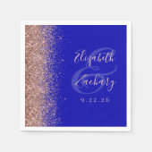 Moderne Royal Blue Rose Gold Glitzer Wedding Serviette (Vorderseite)