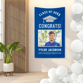 Moderne Royal Blue Silver Foto Graduation Party Banner